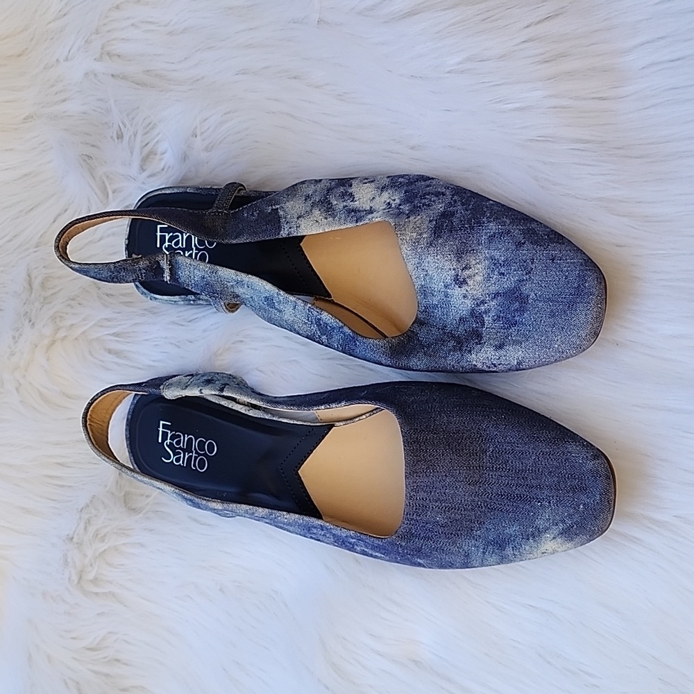 Franco Sarto Blue New Vannie Slingback Pump Square Toe Tie Dye Sandals